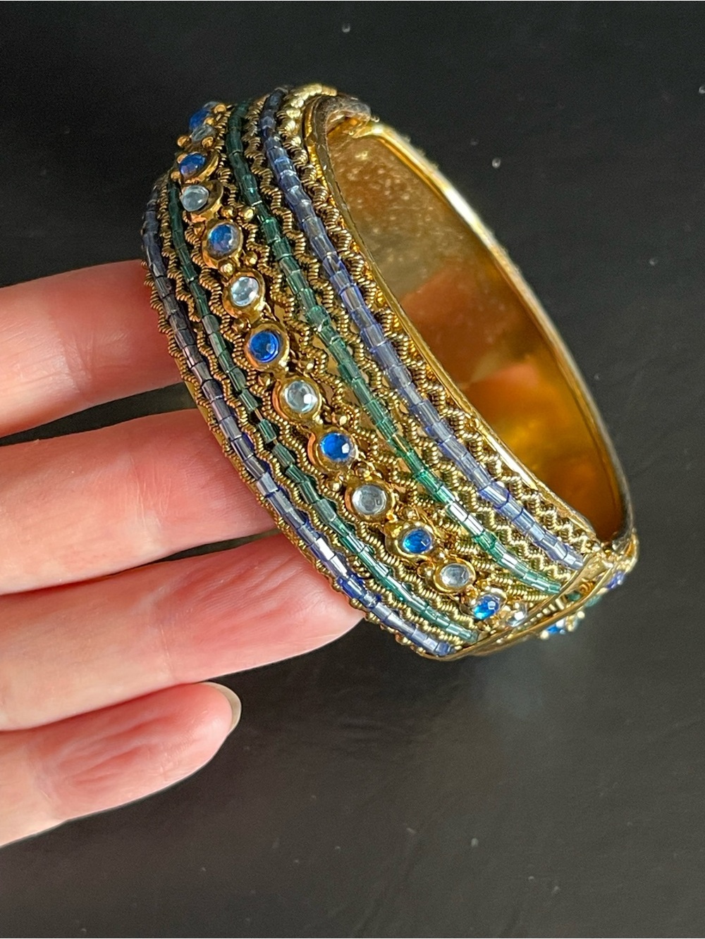 India hand beaded brass hinged bangle bracelet.